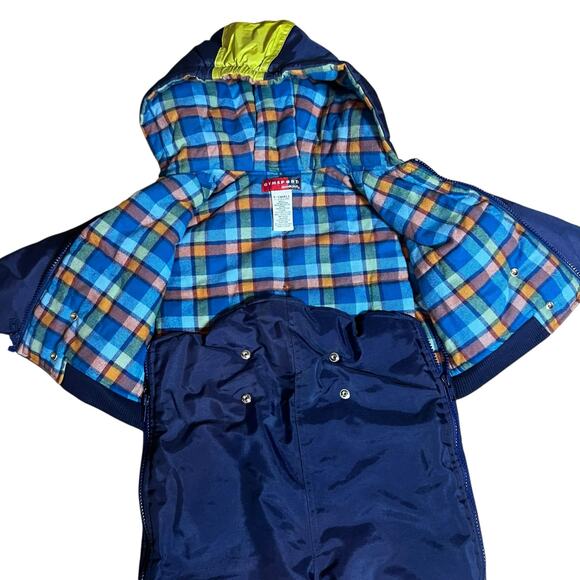Vintage Gymboree Gymsport navy blue /plaid lined snowsuit coat pants 1-2 yr old - Picture 3 of 11